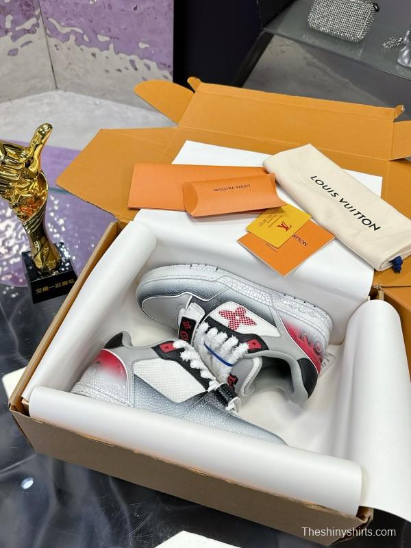 2024 Unisex Louis Vuitton White Gray Pink Leather Mesh Trainer