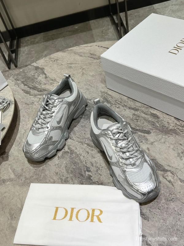 2025 Women Dior Silver Mesh Leather Sneakers