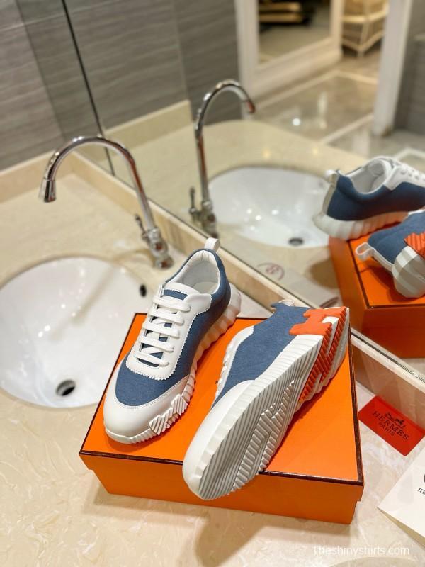 2024 Unisex Hermès Blue White Imported Silk Lambskin Casual Sneakers MJ00320