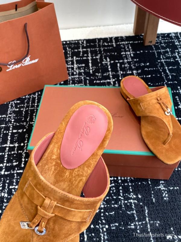 2025 Women Le Parmentier Brown Suede Thong Sandals KFY00280