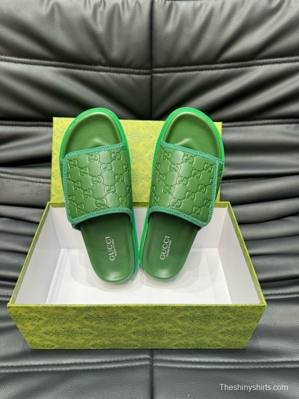 2024 Slippers Gucci Green Leather Slippers MJ00200