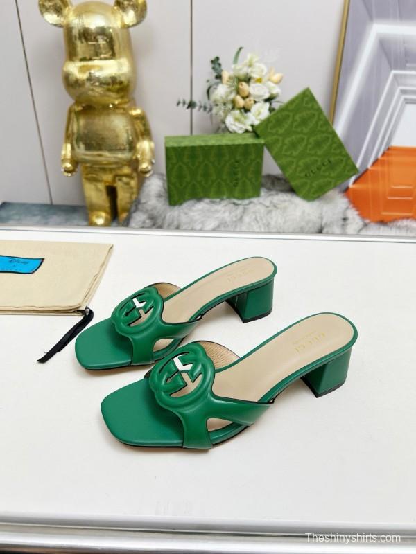 2025 Gucci Green Leather Slippers MJ00190/225