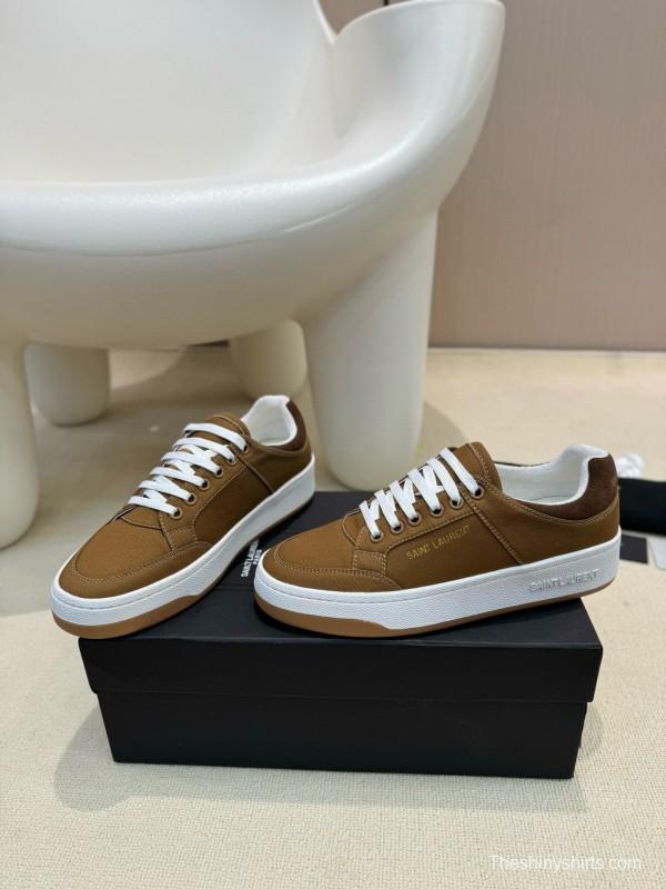 2024 Unisex Yves Saint Laurent Brown Canvas Leather Casual Sneakers