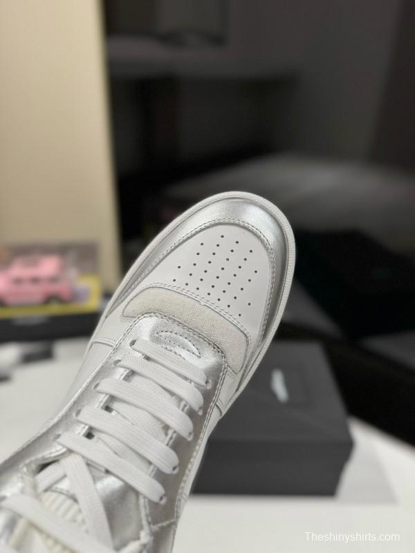 2024 Unisex Yves Saint Laurent White Silver Leather High Top Sneakers MJ00390