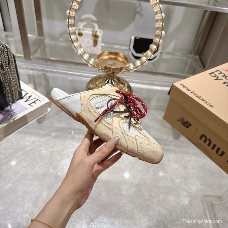 2025 Women Miu Miu Beige White Leather Sneakers