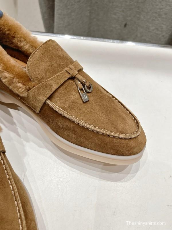 2024 Women Le Parmentier brown suede shearling loafers