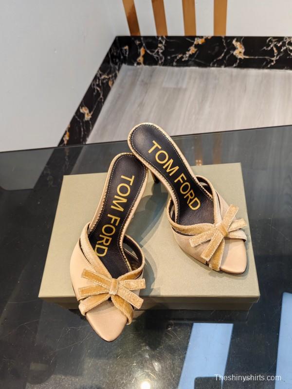 2025 Women TOM FORD Beige Suede High Heel Open Back Sandals KFY00290