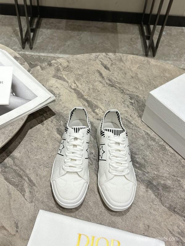 2025 Women Dior White Knit Leather Sneakers Star Logo KFY00330