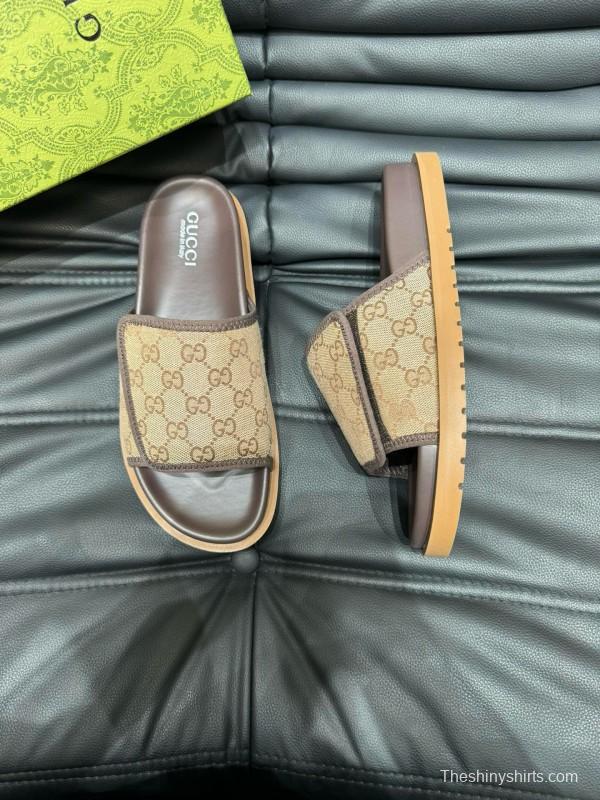 2024 Slippers Gucci Brown Canvas Leather Slippers MJ00200