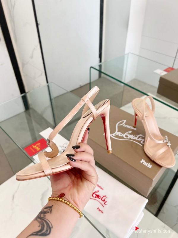2025 Women ChristianLouboutin Champagne Silk High Heel Crystal LY00300
