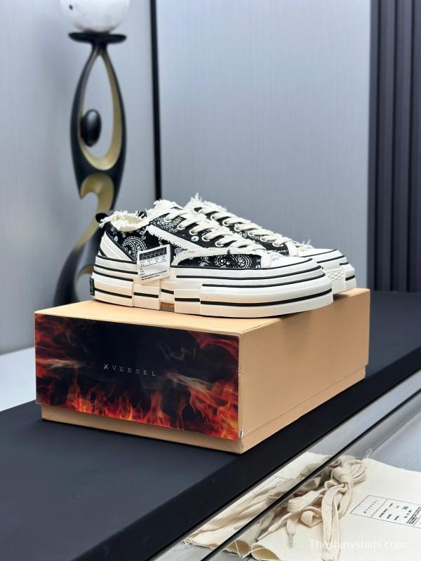 2025 Unisex XVESSEL Black White Canvas Plimsolls Distressed AS00240