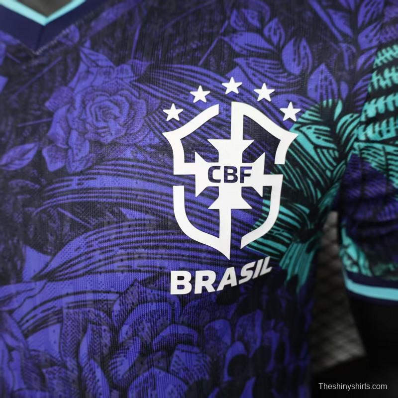 Player Version 2025 Brazil Purple with Tropical Leaf Pattern Jersey