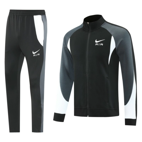 2025 Nike Air Black Tracksuit Set with Gray and White Accents Full Zipper Jacket + Long Pants