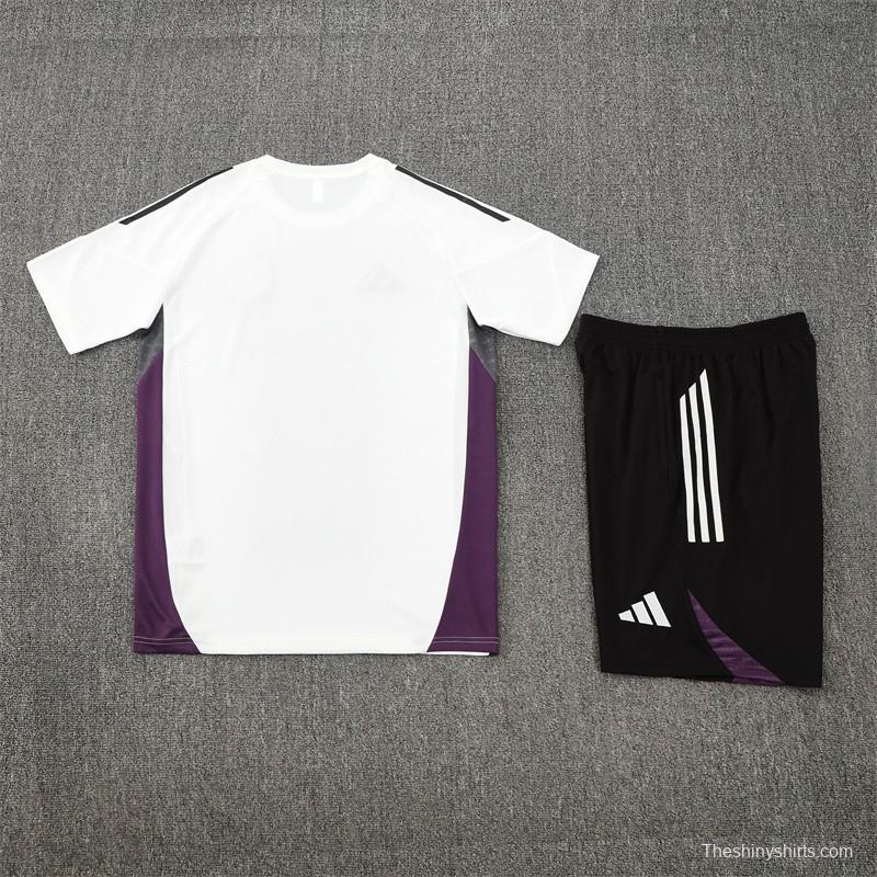 25/26 Manchester United White Purple Short Sleeve+Soccer Shorts