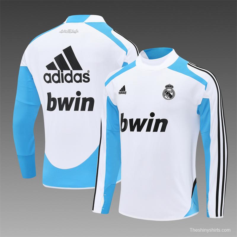 Retro 12/13 Real Madrid White/Blue Half Zipper Jacket+Long Pants