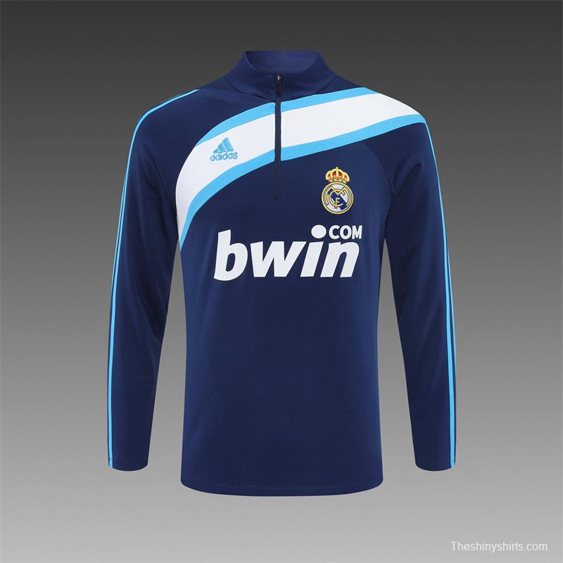 Retro 09/10 Real Madrid Royal Blue Half Zipper Jacket+Long Pants