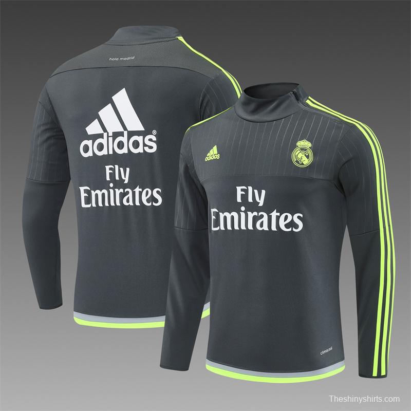 Retro 15/16 Real Madrid Dark Grey Half Zipper Jacket+Long Pants