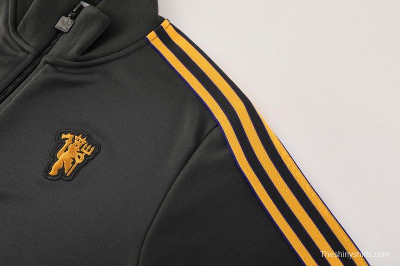 25/26 Manchester United 08 Dark Gray Half Zipper Jacket+Long Pants S-2XL