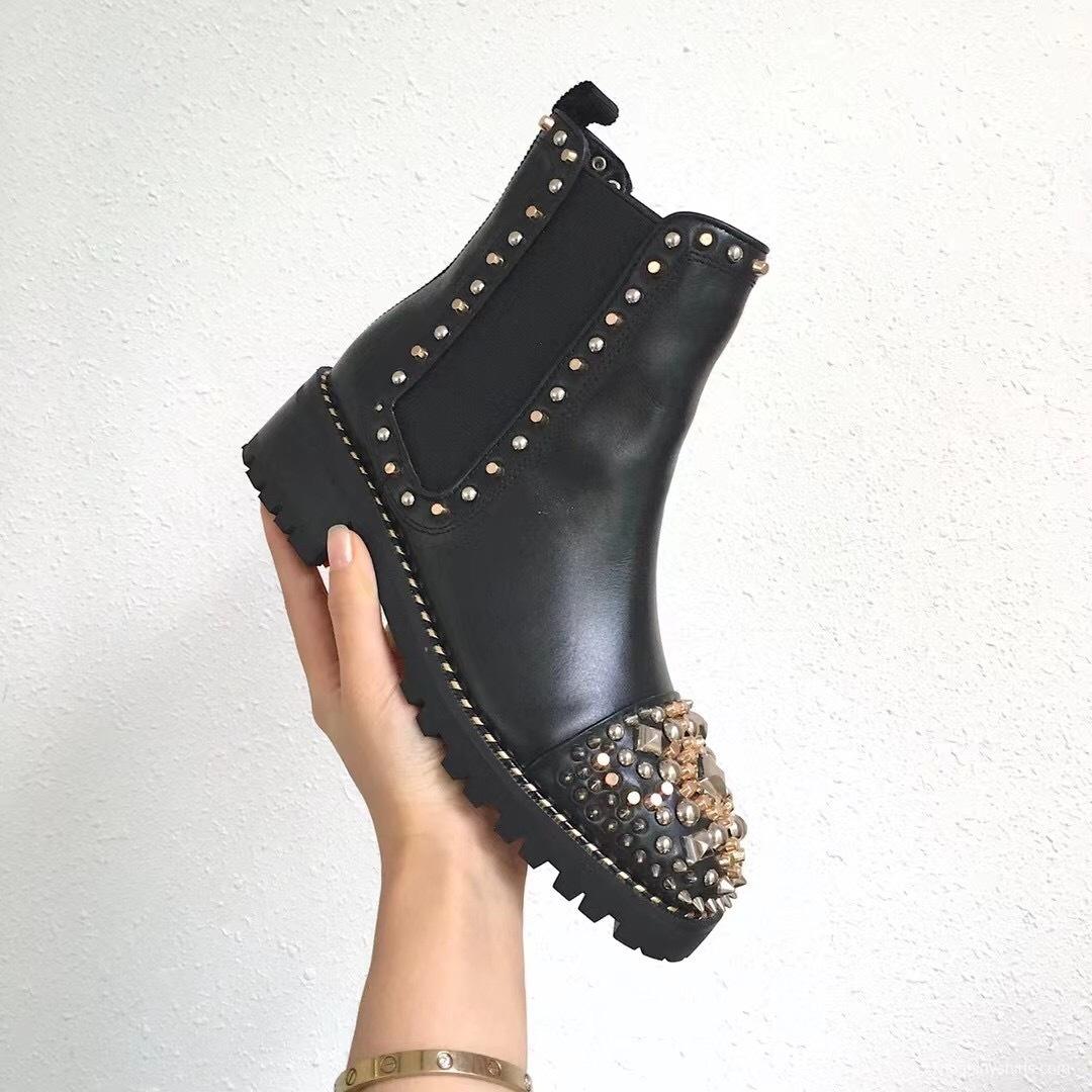 Christian Louboutin Fall/Winter 2025 Classic Ankle Boots with Studded Toe and Dual-Color Sole - LY00350