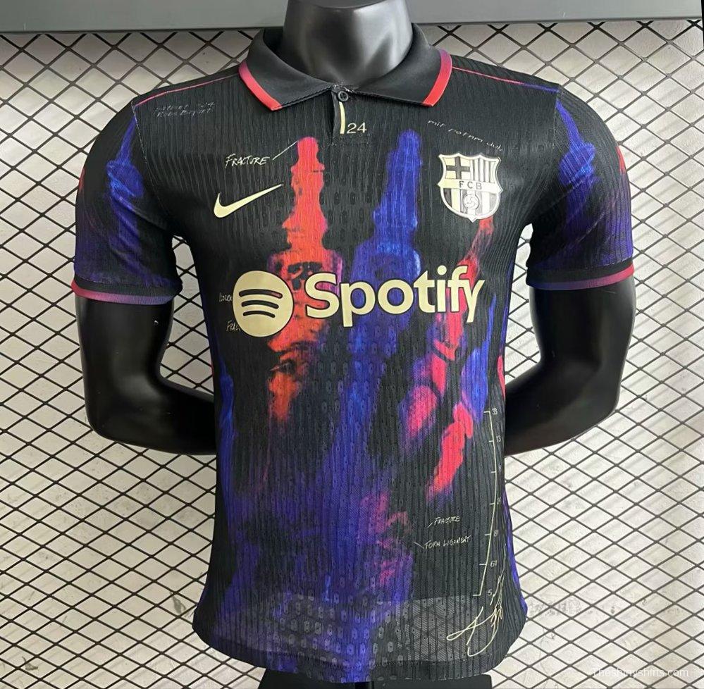 Player Version 25/26 FC Barcelona Black with Red & Blue Fracture Design Jersey